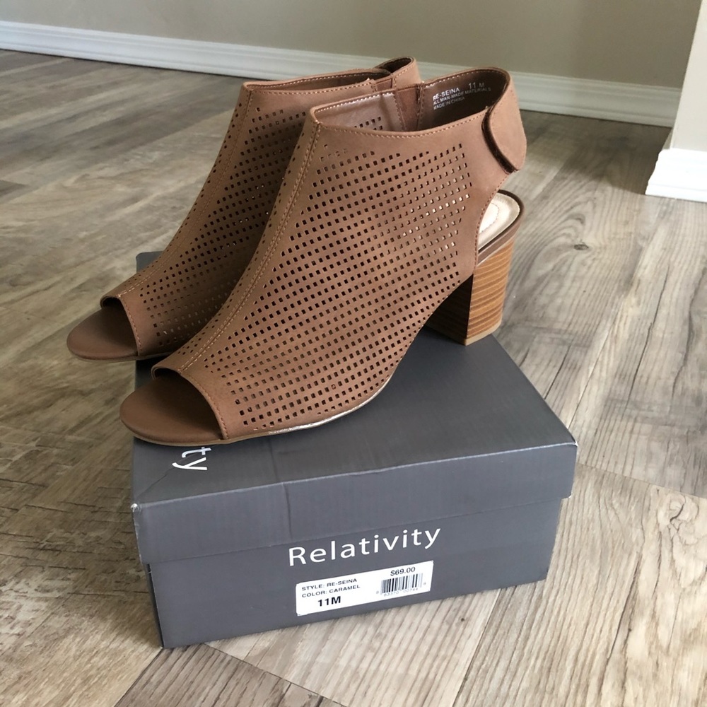 NEW Relativity Peep Toe Camel Bootie.